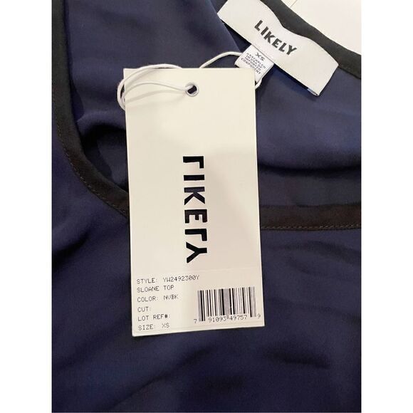 NWT Likely Sloane Top Navy Blue Size XS Tiered Sleeve Cropped - Picture 6 of 7